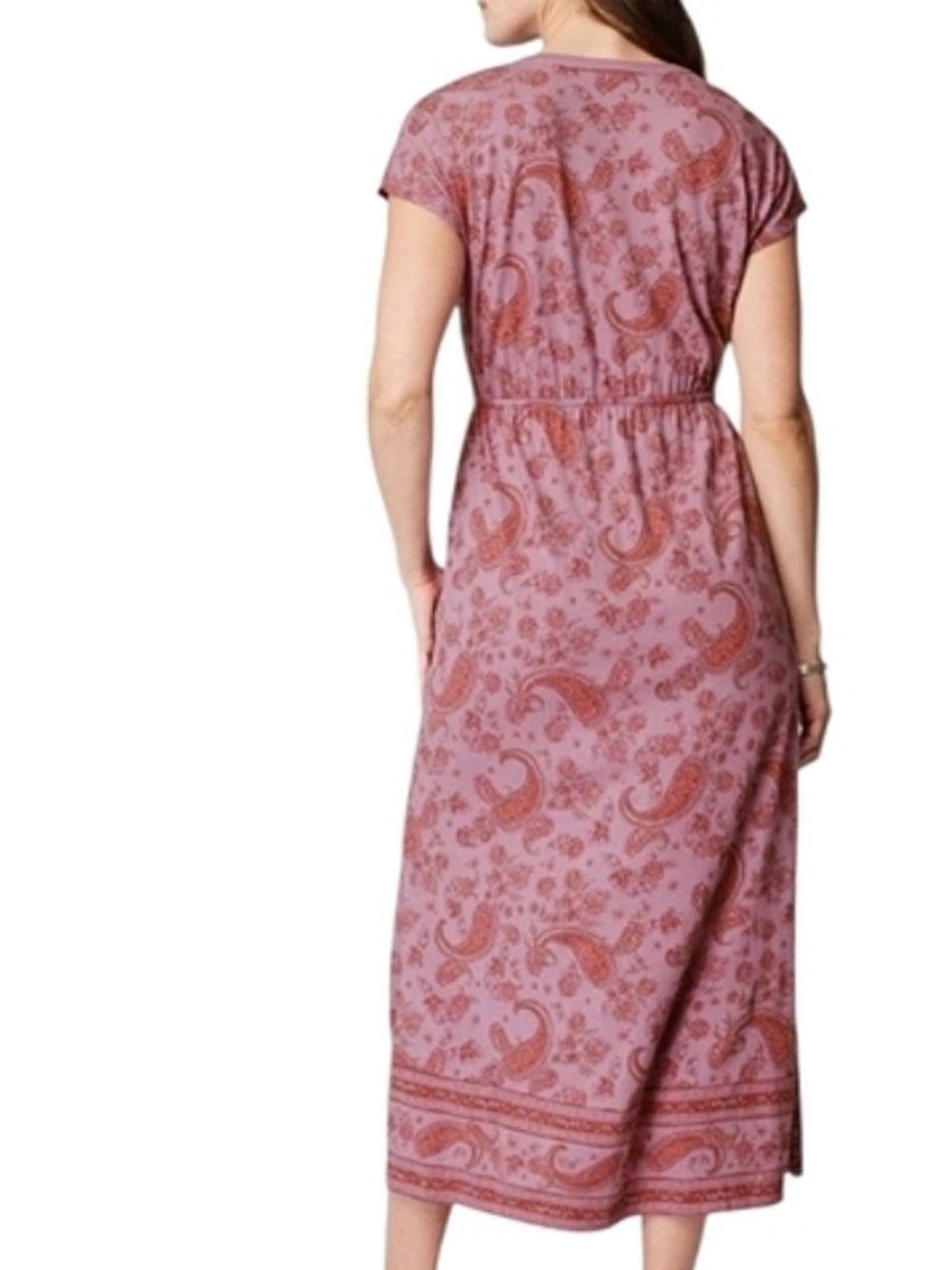 Pure Jill Border Print Maxi Dress Small Petite Pink Purple Paisley Casual NWT - Picture 3 of 16